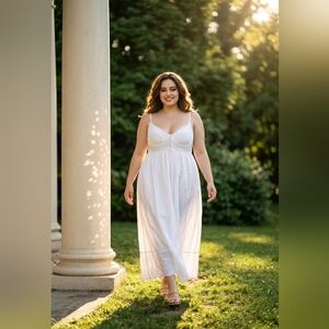 Rhonda Shear White Lace Trim Nightgown